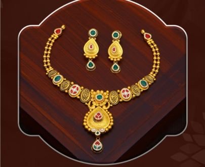 Royal Teardrop Temple Design 92.5 Silver Gold-Plated Necklace Set with Kundan Stones & Earrings