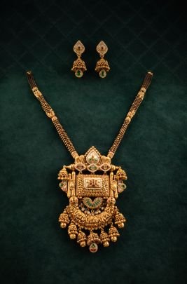 Royal Temple Designer Mangalsutra Set in 92.5 Silver Gold Plated – Divine Jewellery
