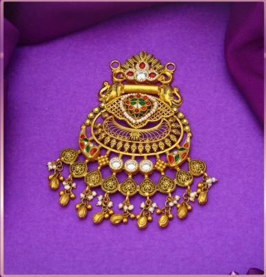 Royal Temple Elephant Filigree 92.5 Silver Gold-Plated Pendant with Kundan Stones