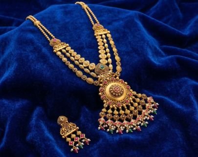 Royal Temple Long Haar Necklace Set in 92.5 Silver Gold Plated – Divine Jewellery