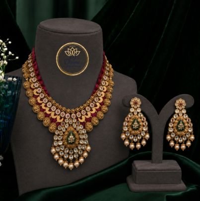 Ruby Kundan Bridal Necklace Set with Pearl Drops – Traditional Wedding Jewelry