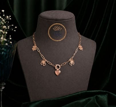 Stylish Clover Heart Charm Necklace for Women – 92.5 Silver Base Rose Gold Plated Link Chain Pendant