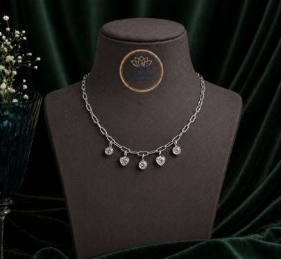 Stylish Heart Charm Necklace for Women – 92.5 Silver Base Rhodium Plated Minimal Crystal Chain