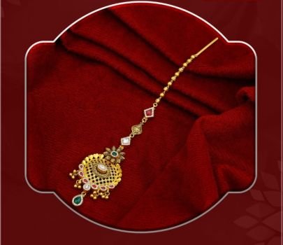 Temple Designer Maang Tikka in 92.5 Silver Gold Plated – Divine Jewellery