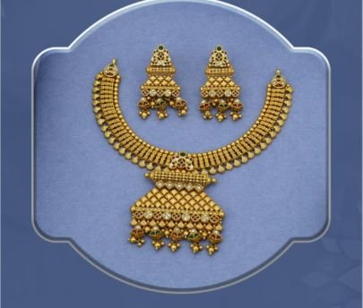 Temple Diamond-Cut Pyramid Necklace Set with Jhumka Earrings in 92.5 Silver Gold Plated – Divine Jewellery