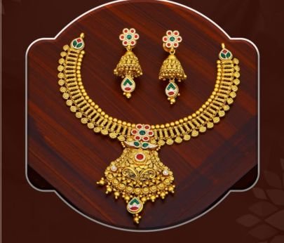 Temple Floral Drop Necklace Set with Jhumka Earrings in 92.5 Silver Gold Plated – Divine Jewellery
