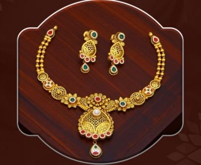 Temple Floral Filigree Necklace Set with Earrings in 92.5 Silver Gold Plated – Divine Jewellery