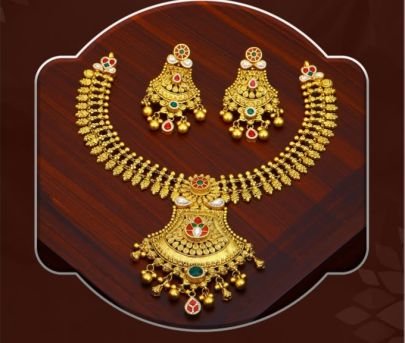 Temple Leaf Design Necklace Set with Jhumka Earrings in 92.5 Silver Gold Plated – Divine Jewellery