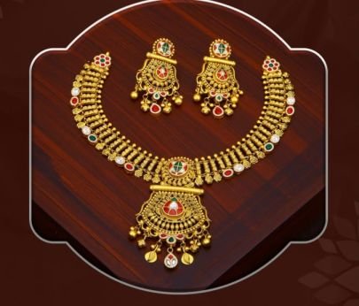 Temple Multi-Color Drop Necklace Set with Jhumka Earrings in 92.5 Silver Gold Plated – Divine Jewellery