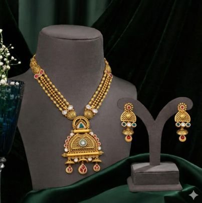 Temple Pendant Necklace Set with Multilayer Chains – 92.5 Silver Gold Plated Traditional Jewellery | Divine Jewellery