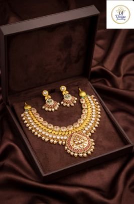 Temple Style Bridal Necklace Set with Pendant & Earrings in 92.5 Silver Gold Plated – Divine Jewellery