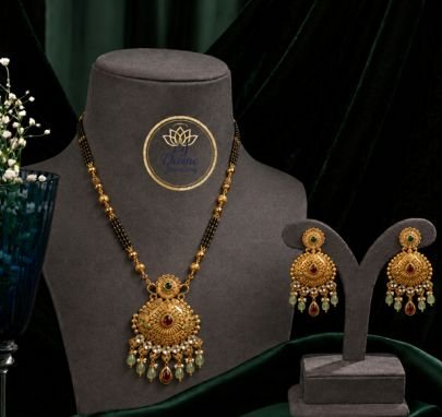Traditional Antique Gold Plated Mangalsutra Set with Earrings for Women | Ethnic Pearl Drop Jewellery | Divine Jewellery
