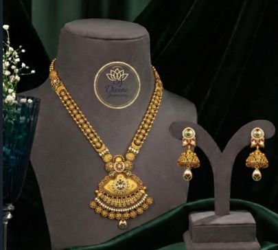 Traditional Antique Gold Plated Pendant Necklace Set with Meenakari Design & Jhumka Earrings for Women