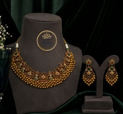 Traditional Antique Gold Plated Choker Necklace Set with Multicolor Stones | Bridal Jewellery Set for Women