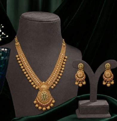 Traditional Antique Gold Plated Layered Necklace Set with Matching Earrings, Ethnic Bridal Jewelry Set for Women, Wedding Party Wear Statement Necklac