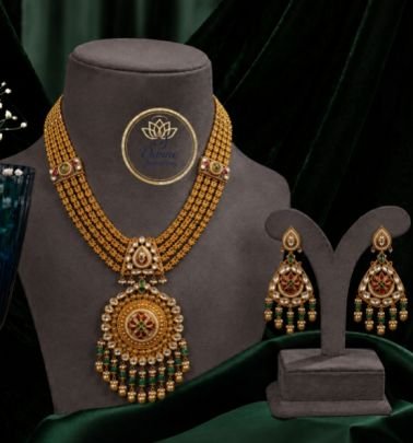 Traditional Antique Gold Plated Necklace Set with Earrings for Women