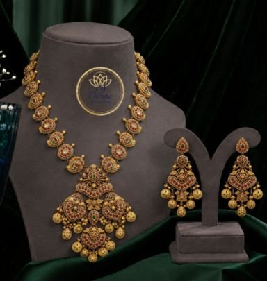 Traditional Antique Gold Plated Temple Necklace Set for Women