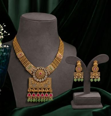 Traditional Gold Plated Bridal Necklace Set with Earrings for Women