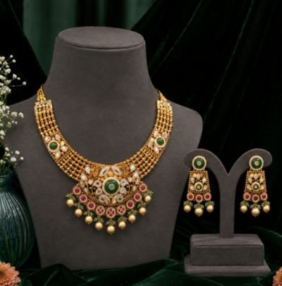 Traditional Gold Plated Kundan Pendant Necklace Set for Women