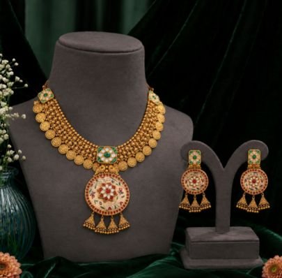 Traditional Gold Plated Meenakari Pendant Necklace Set for Women