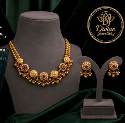 Traditional Gold Plated Temple Necklace Set for Women | Antique Short Necklace with Matching Earrings | Ethnic Bridal Wedding Jewellery