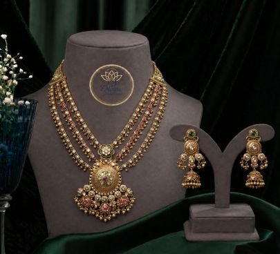 Traditional Layered Necklace Set for Women – 92.5 Silver Base Gold Plated Multi Layer Kundan Pendant Set with Earrings