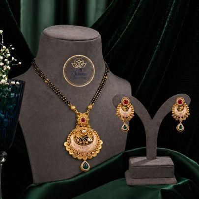 Traditional Mangalsutra Temple Pendant Necklace Set with Earrings in 92.5 Silver Gold Plated | Bridal & Festive Jewellery – Divine Jewellery