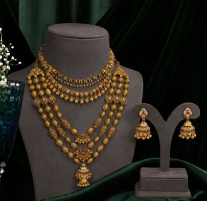 Traditional Multi-Layer Antique Necklace Set with Long Haram & Jhumka Earrings for Women | Divine Jewellery