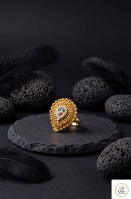 Traditional Peacock Motif Gold Plated Ring in 92.5 Silver | Divine Jewellery