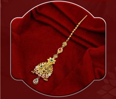 Traditional Teardrop Filigree 92.5 Silver Gold-Plated Maang Tikka with Kundan Stones