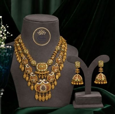 Traditional Temple Jewellery Long Haram Set with Jhumka Earrings for Women | Gold Plated 92.5 Silver Bridal Necklace Set