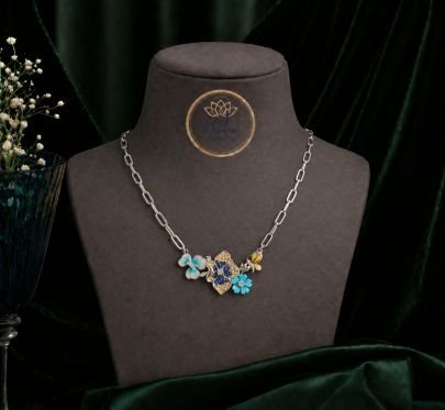 Trendy Butterfly & Flower Charm Necklace for Women – 92.5 Silver Base Designer Casual Necklace