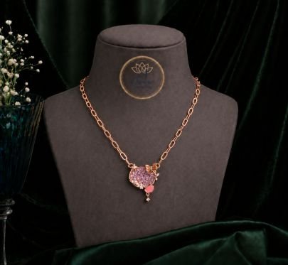 Trendy Heart Charm Necklace for Women – 92.5 Silver Base Rose Gold Plated Crystal Pendant Necklace