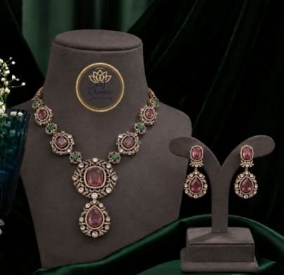 Vintage Kundan Necklace Set for Women with Pink Stones & Matching Drop Earrings | Bridal Wedding Party Wear Jewelry Set