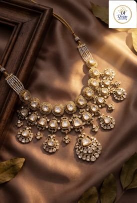 Vintage Polki Collar Choker Necklace in 92.5 Silver Gold Plated – Divine Jewellery