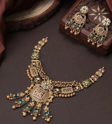 antique temple pearl necklace India, bridal pearl temple set, South Indian temple jewellery, gold plated pearl necklace set, Divine Jewellery bridal c